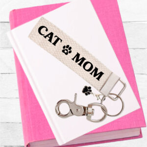 Keychain, Key chain, Cat Mom, Pet Lover Gift, Key Fob, with Removable Charm, Wristlet