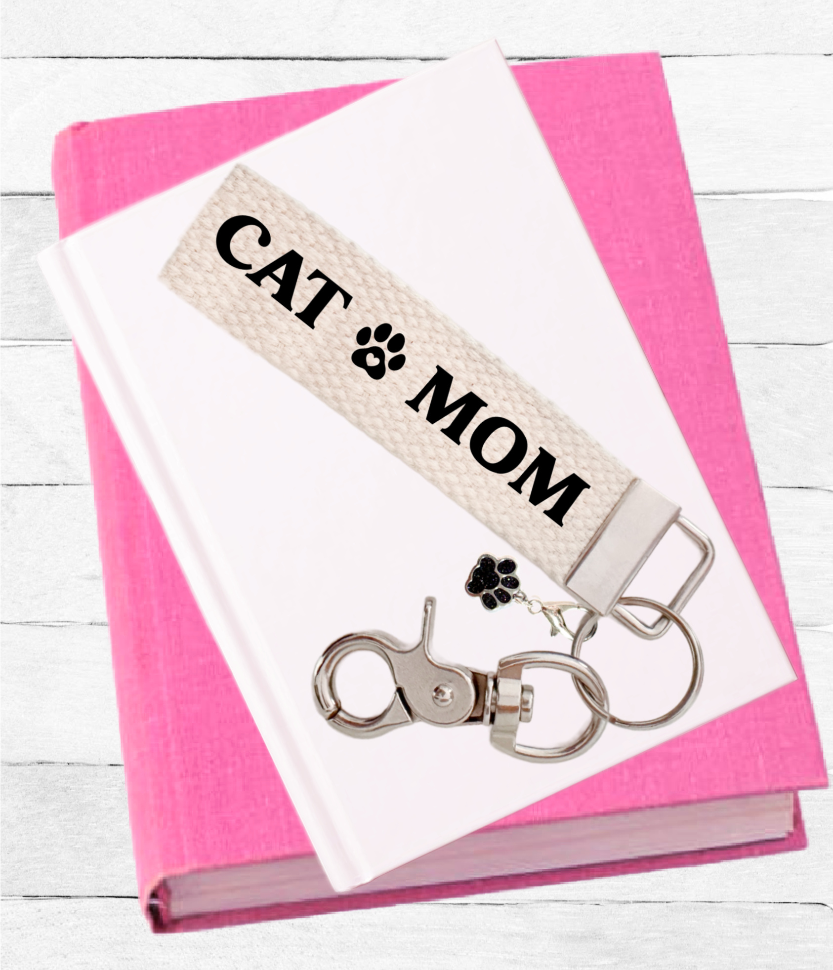 Keychain, Key chain, Cat Mom, Pet Lover Gift, Key Fob, with Removable Charm, Wristlet