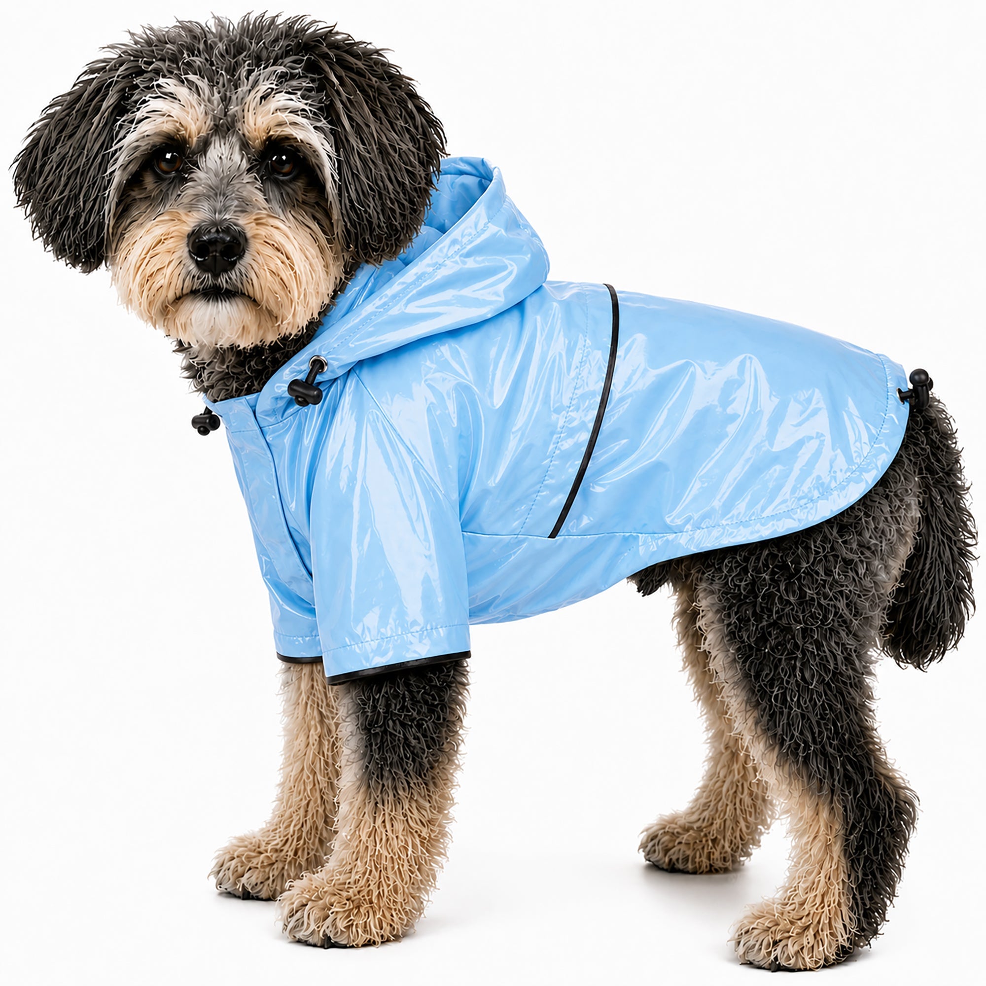 Pet Life ® 'Baby Blue' Waterproof Adjustable Dog Raincoat Jacket w/ Removable Hood - Image 2