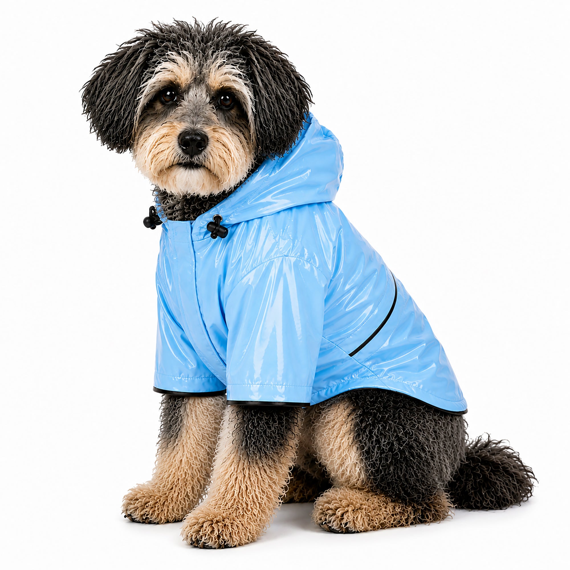 Pet Life ® 'Baby Blue' Waterproof Adjustable Dog Raincoat Jacket w/ Removable Hood - Image 5