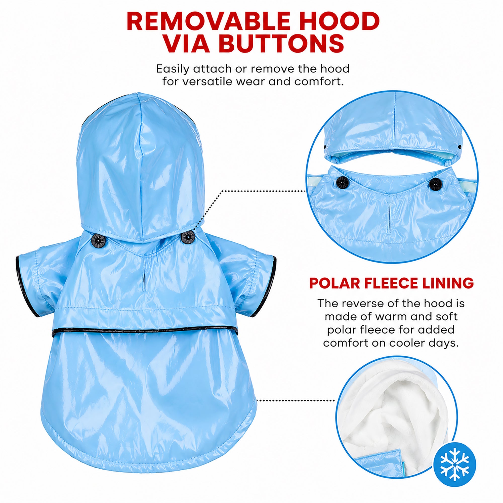 Pet Life ® 'Baby Blue' Waterproof Adjustable Dog Raincoat Jacket w/ Removable Hood - Image 7