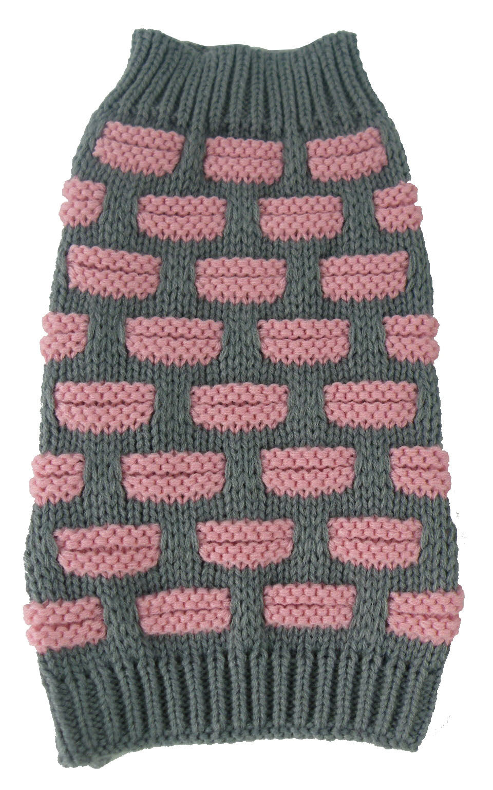 Pet Life ® Fashion Weaved Heavy Knit Designer Ribbed Turtle Neck Dog Sweater - Pink And Grey