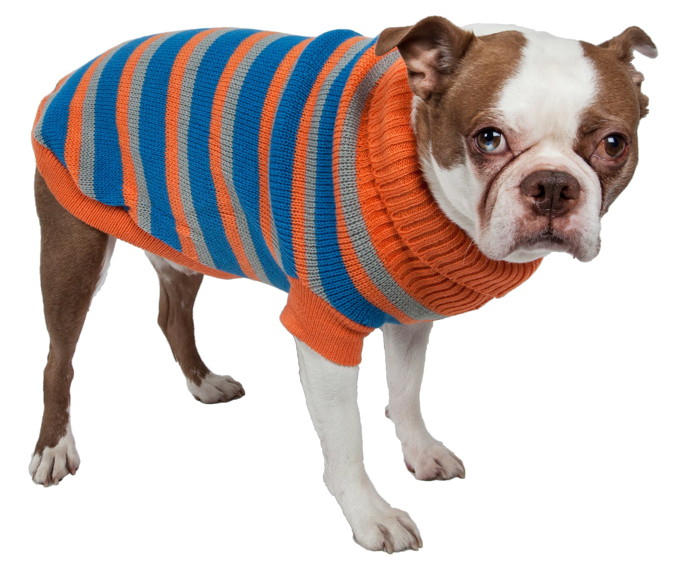 Pet Life ® Heavy Cable Knitted Striped Fashion Designer Polo Dog Sweater - Image 3