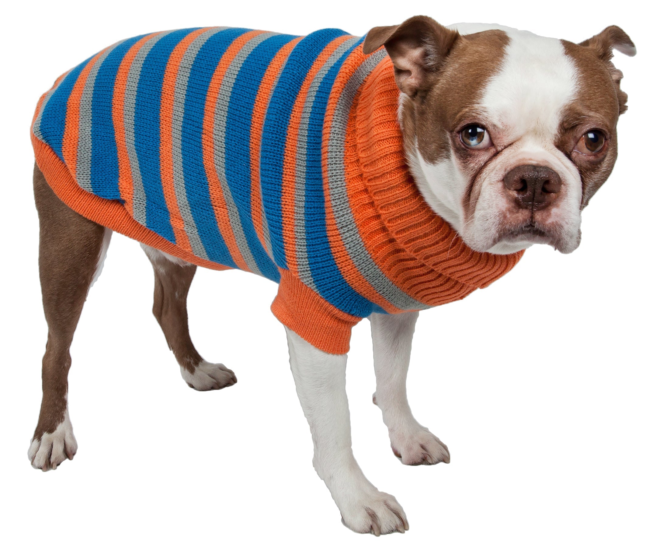 Pet Life ® Heavy Cable Knitted Striped Fashion Designer Polo Dog Sweater - Image 2