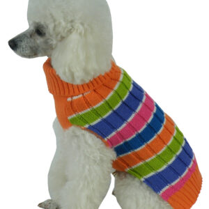 Pet Life ® 'Tutti-Beauty' Rainbow Heavy Cable Knitted Ribbed Designer Turtle Neck Dog Sweater