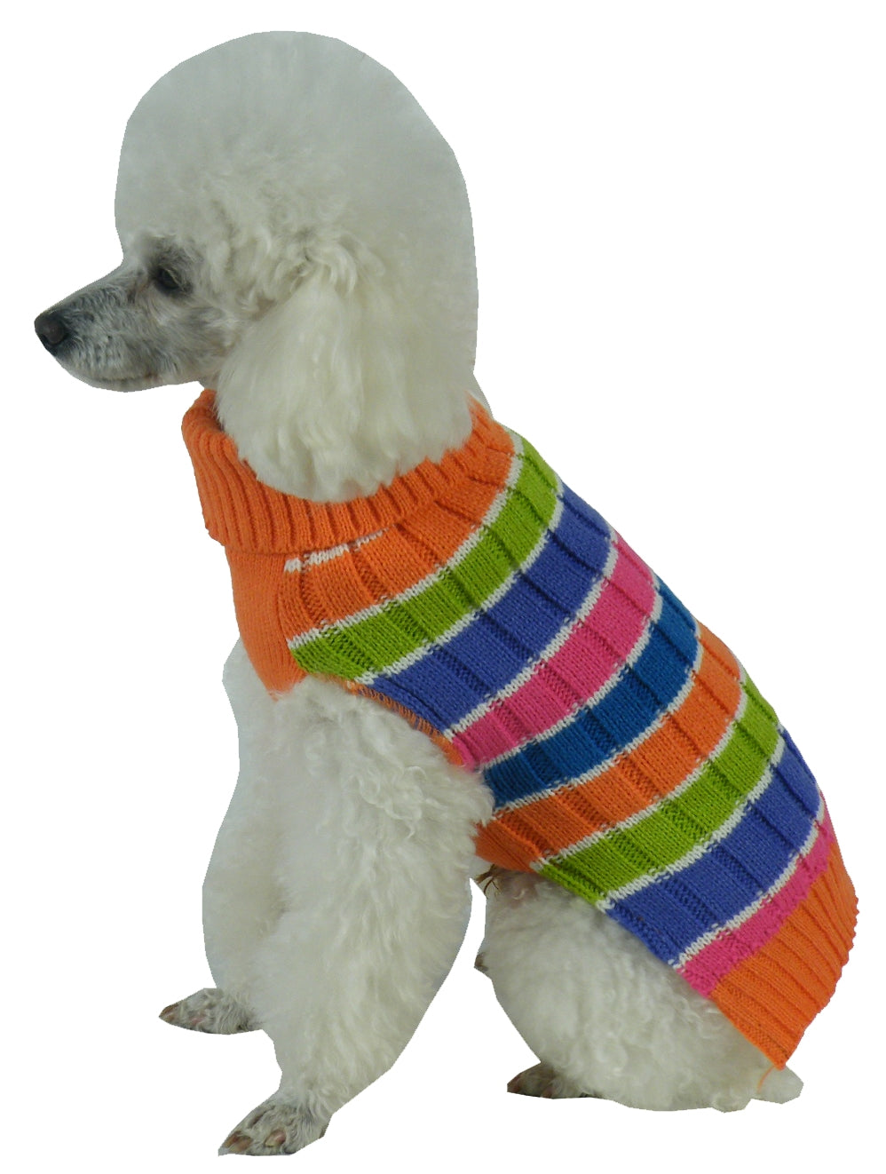 Pet Life ® 'Tutti-Beauty' Rainbow Heavy Cable Knitted Ribbed Designer Turtle Neck Dog Sweater