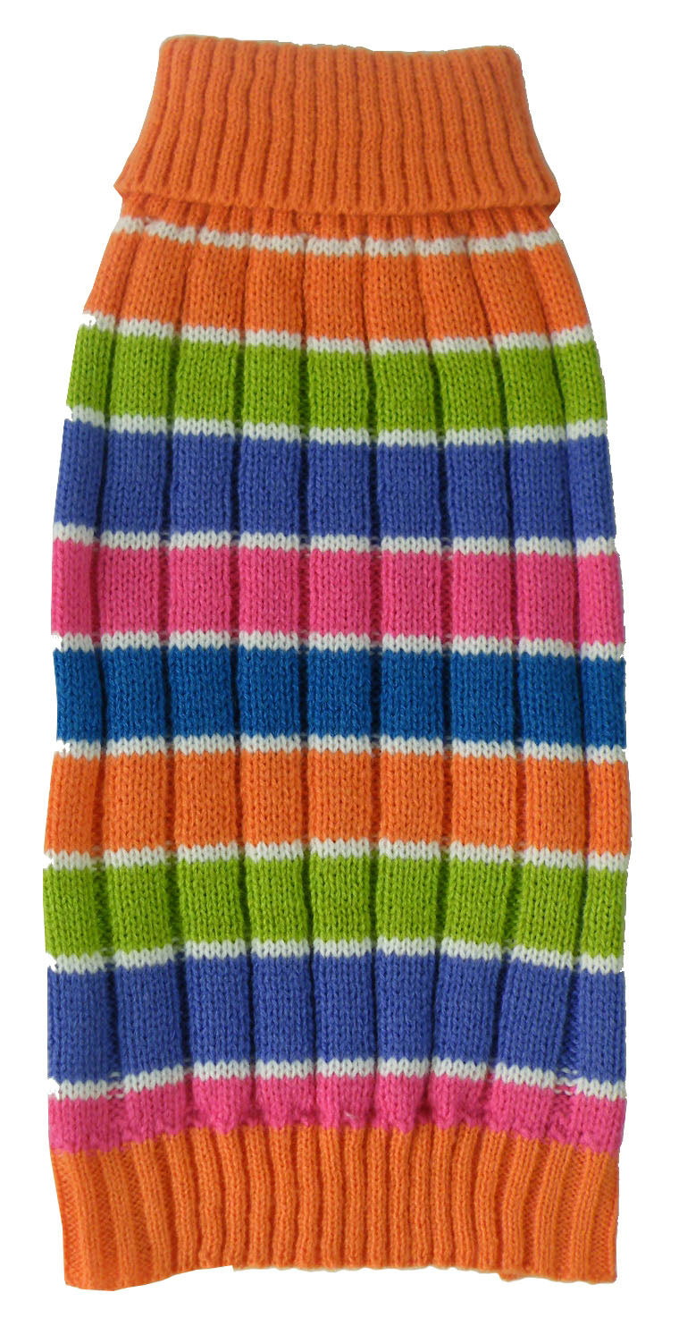 Pet Life ® 'Tutti-Beauty' Rainbow Heavy Cable Knitted Ribbed Designer Turtle Neck Dog Sweater - Image 2