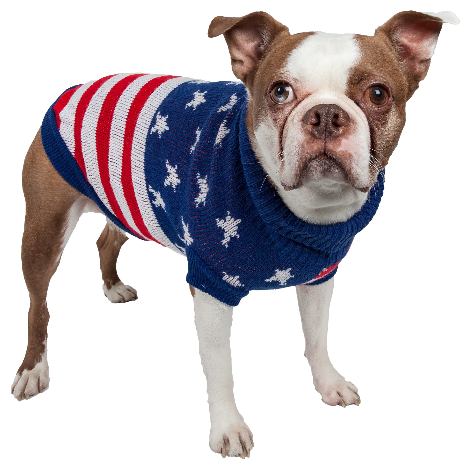 Pet Life ® 'Patriot Independence Star' Heavy Knitted Fashion Ribbed Turtle Neck Dog Sweater - Image 3