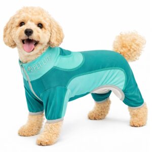 Pet Life ® Active 'Warm-Pup' Heathered Performance 4-Way Stretch Two-Toned Full Body Warm Up - Aqua Green And Green