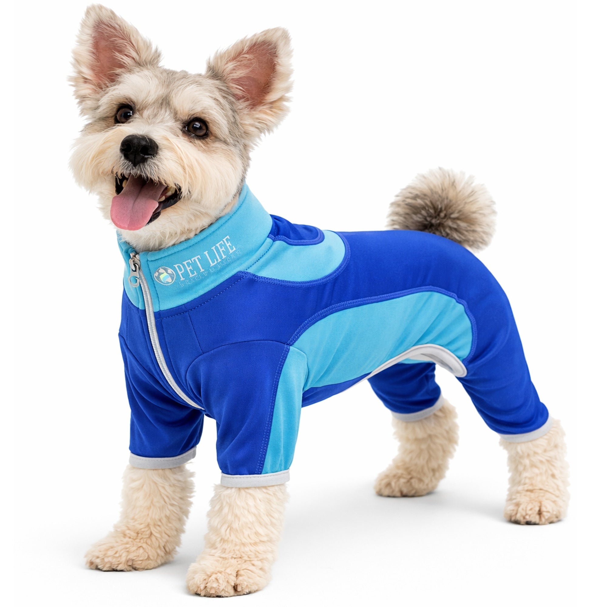 Pet Life ® Active 'Warm-Pup' Heathered Performance 4-Way Stretch Two-Toned Full Body Warm Up - Dark Blue / Light Blue