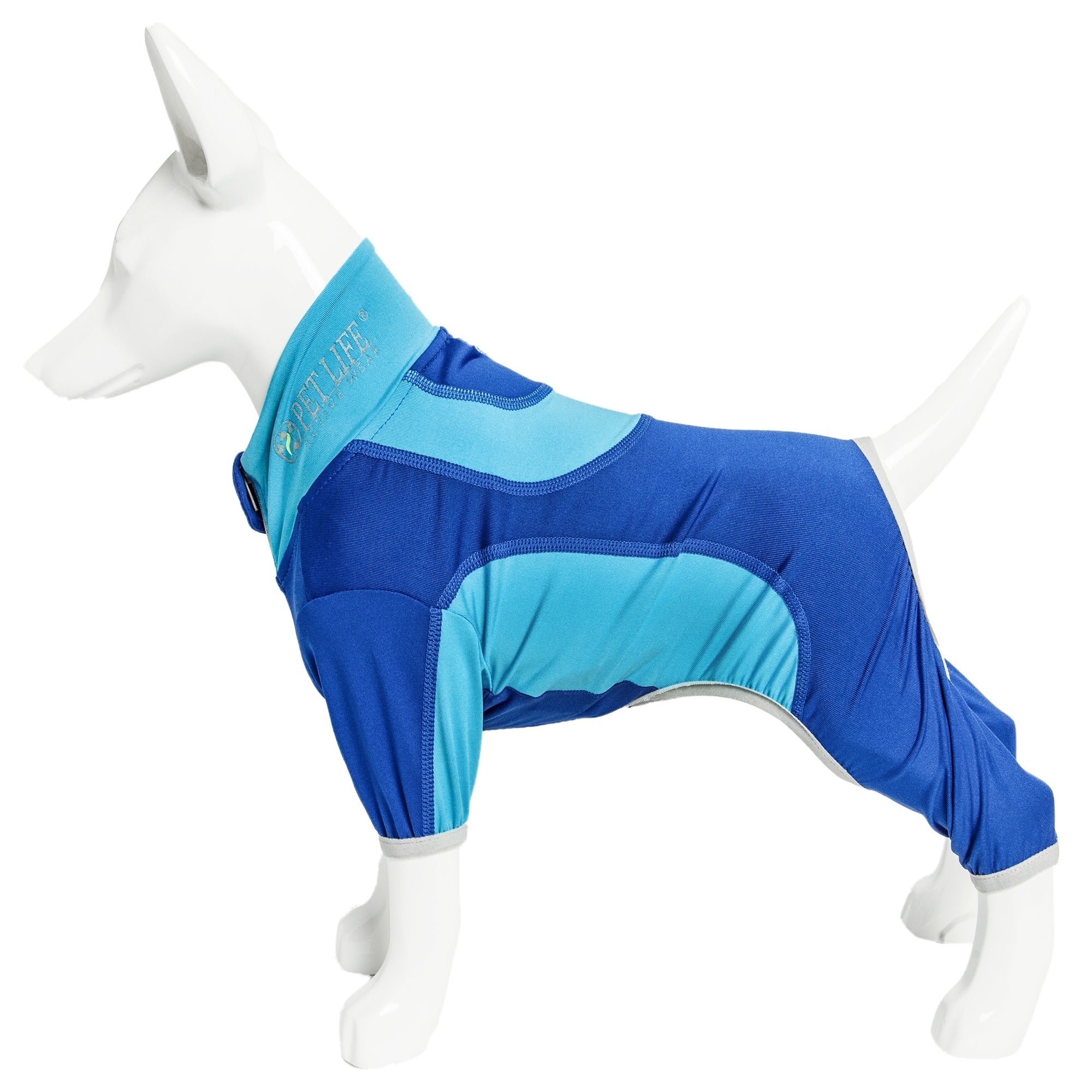 Pet Life ® Active 'Warm-Pup' Heathered Performance 4-Way Stretch Two-Toned Full Body Warm Up - Dark Blue / Light Blue - Image 5