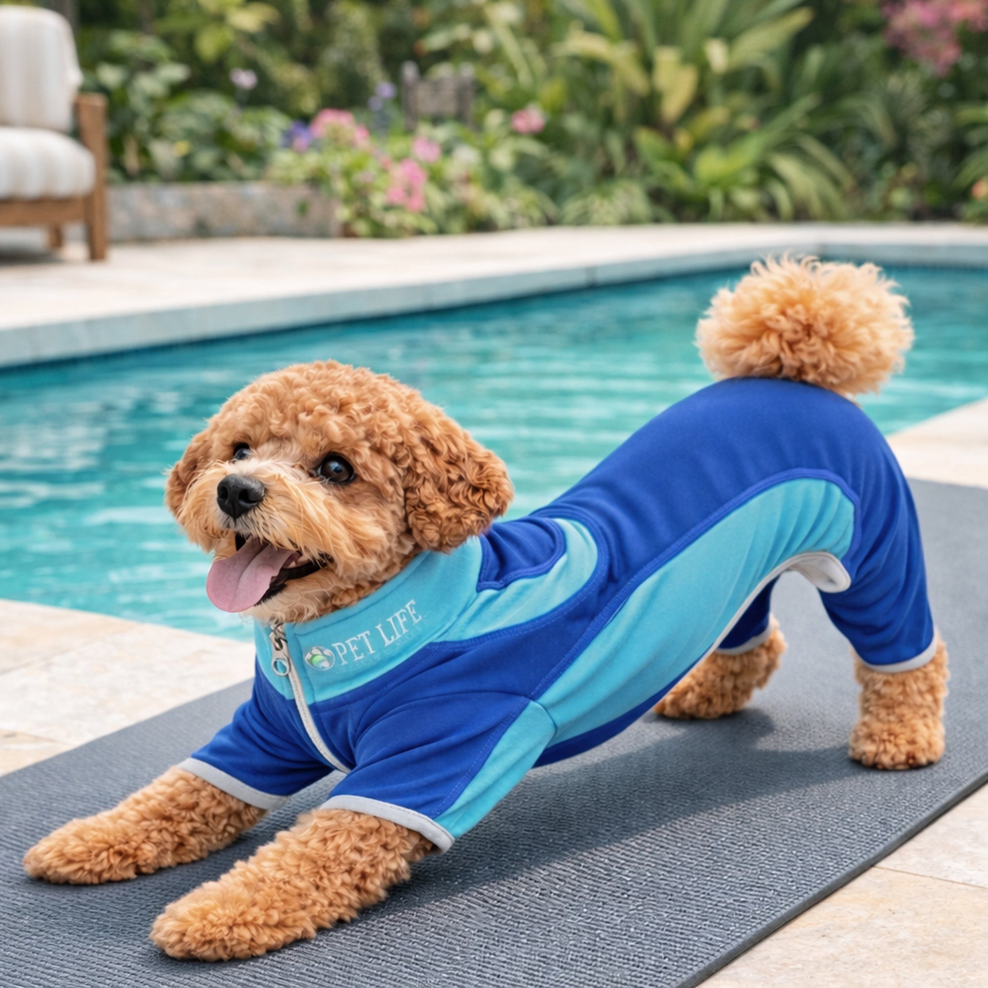 Pet Life ® Active 'Warm-Pup' Heathered Performance 4-Way Stretch Two-Toned Full Body Warm Up - Dark Blue / Light Blue - Image 6