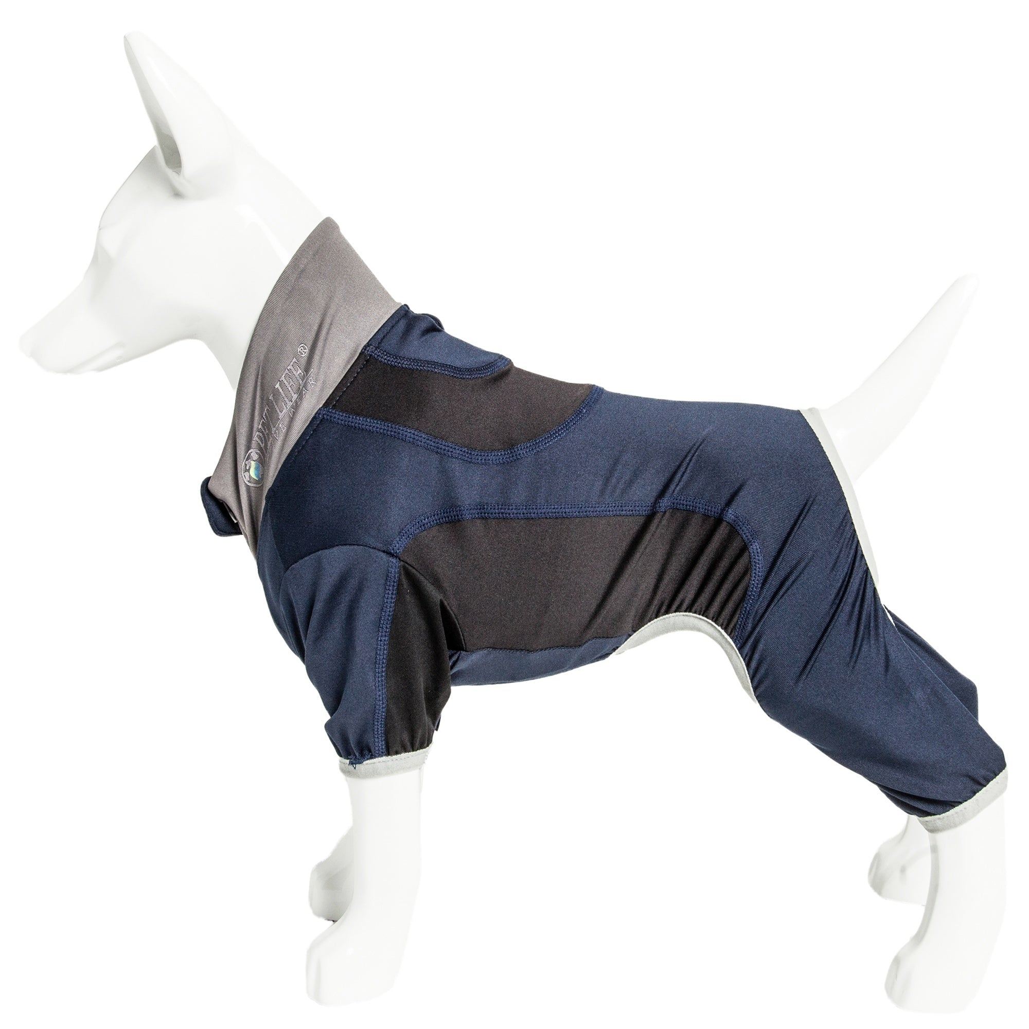 Pet Life ® Active 'Warm-Pup' Heathered Performance 4-Way Stretch Two-Toned Full Body Warm Up - Navy and Black - Image 5