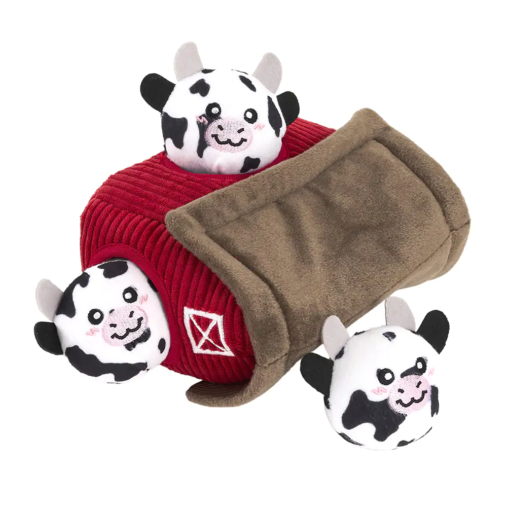 ZippyPaws Burrow Cow Barn Interactive Plush Dog Toy - Image 4