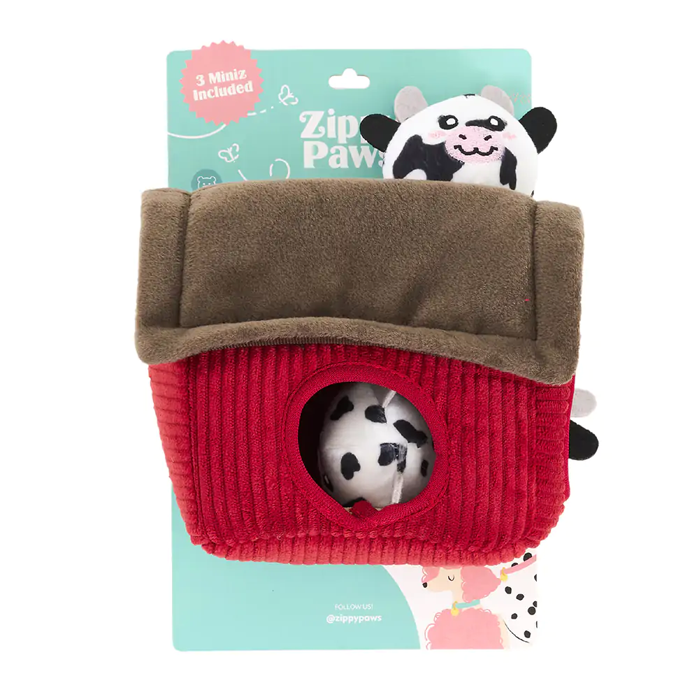 ZippyPaws Burrow Cow Barn Interactive Plush Dog Toy - Image 5